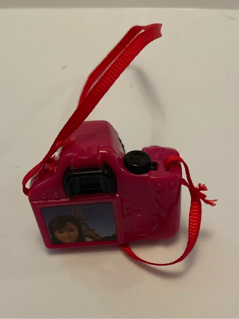 Doll camera accessory Pink Mini Toy Camera Necklace with Red Strap